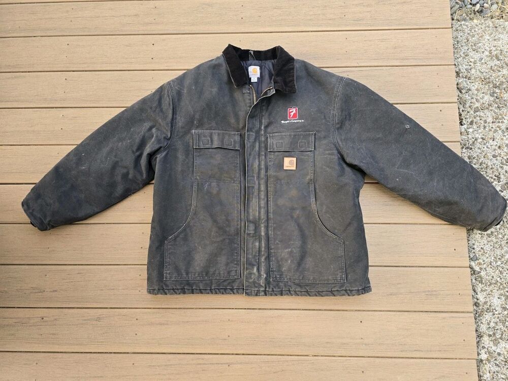Carhartt Coat Mens 2XL Black C26 Quilted Work Barn Coat Corduroy Collar USA Logo
